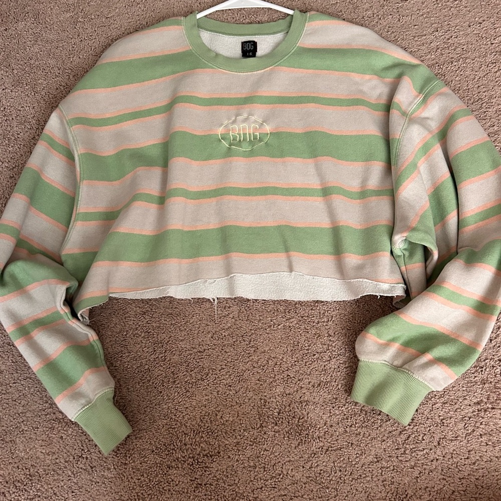 Striped Green and Cream Cropped Sweatshirt BDG URBAN OUTFITTERS